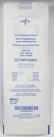 Medline MPP100520GSZ Self Seal Surgical Instrument Sterilization Pouch, 3.5" x 9" Size, Pack of 200