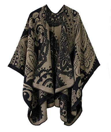 Urban CoCo Women's Color Block Shawl Wrap Open Front Poncho Cape