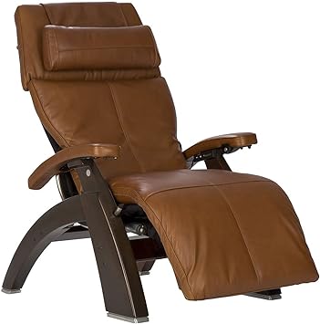 Perfect Chair Human Touch The Omni-Motion Dark Walnut PC-600 Power Recline Ergonomic Zero Gravity Premium Leather Recliner with Memory Foam and Heat - Cognac PC-Live