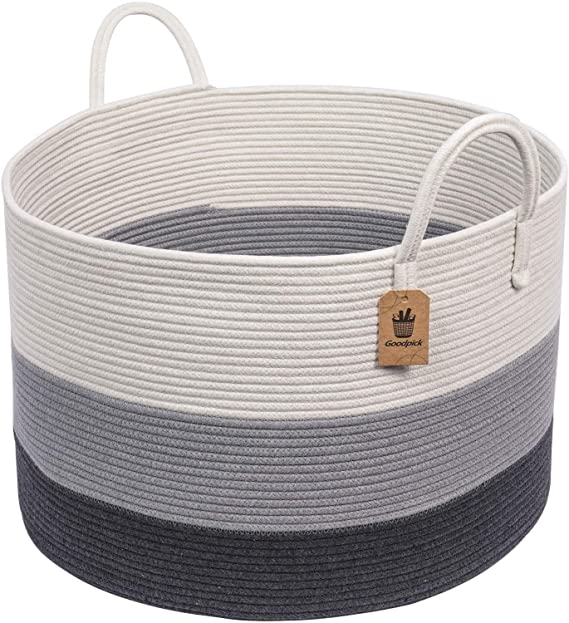 Goodpick XXXLarge Cotton Rope Basket -Woven Rope Basket Wide 21" x 14" Blanket Storage Basket with Long Handles Decorative Clothes Hamper Basket Extra Large Baskets for Blankets Pillows or Laundry