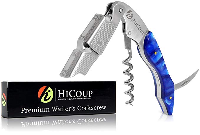 Professional Waiter’s Corkscrew by HiCoup – Sapphire Resin Handle All-in-one Corkscrew, Bottle Opener and Foil Cutter, The Favored Choice of Sommeliers, Waiters and Bartenders Around The World