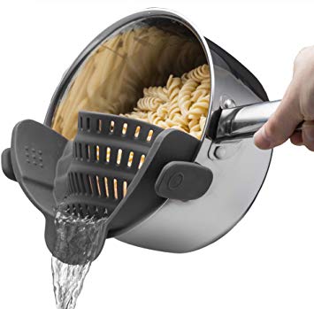Kitchen Gizmo Snap 'N Strain Strainer, Clip On Silicone Colander, Fits all Pots and Bowls - Grey