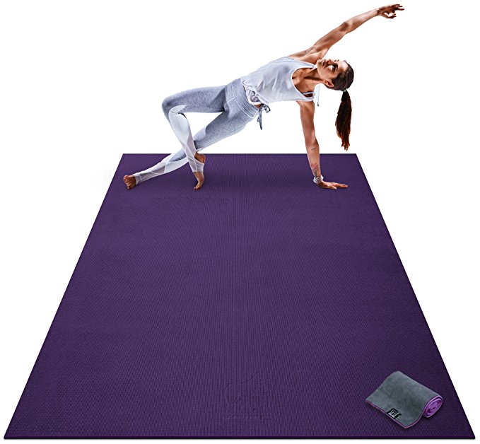 Premium Large Yoga Mat - 7' x 5' x 8mm Extra Thick, Ultra Comfortable, Non-Toxic, Non-Slip, Barefoot Exercise Mat - Yoga, Stretching, Cardio Workout Mats for Home Gym Flooring (84" Long x 60" Wide)