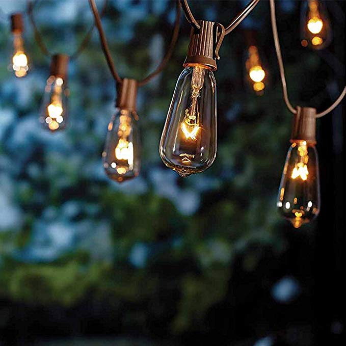 20Ft Outdoor Patio String Lights with 20 Clear ST40 Edison Bulbs, UL Listed C9 Light String for Garden Backyard Deckyard Party Pergola Bistro Porch, Pool Umbrella ect - Brown Wire