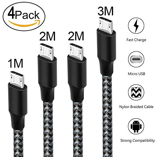 Micro USB Cable,Hootech 4Pack 1M 2M 2M 3M Nylon Braided Android Charger USB to Micro USB Charging Cable Samsung Charger Cord for Samsung Galaxy S7/S7 Edge/S6/S5 /S4/S3, Note 5/4/3,HTC,LG,Sony(Black)