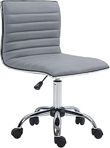 HOMCOM Adjustable Swivel Office Chair with Armless Mid-Back in PU Leather and Chrome Base - Light Grey