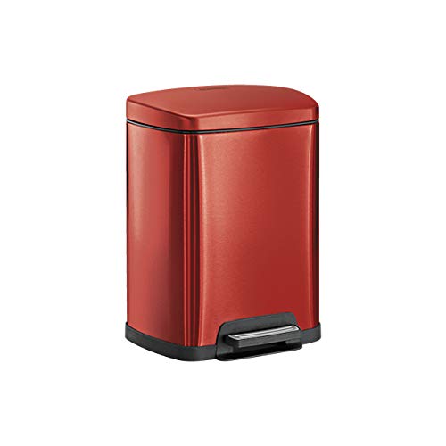 Tramontina 81200/553DS Rectangular Stainless Steel Step Can, 2.5-Gallon Trash Can, Cranberry Red