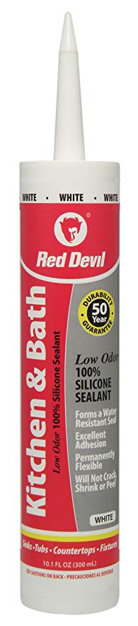 Red Devil 0836 100-Percent Silicone Kitchen and Bath Low Odor Silicone White 10.1-Ounce Cartridge