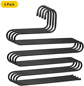 IEOKE Pants Hangers, S-Style 5-Layers Non-Slip Jeans Hanger Strong and Anti-Rust Metal Hangers Closet Storage Organizer for Trousers Towels Slacks Ties and Scarf