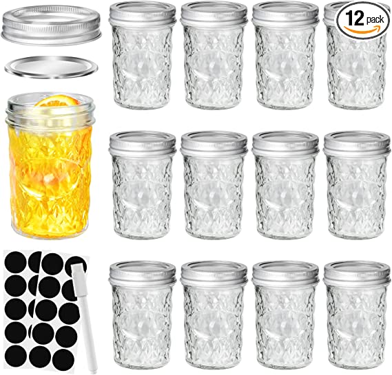 moniko Mini Mason Jars,Canning Jars,6 oz Mason Jars With Lids,Small Glass Jars Ideal for Food Storage, Jam, Spice,Candle,Honey,Wedding Favors(12 PACK)