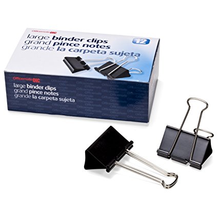 Officemate OIC Large Binder Clips, 2" Wide, 1" Capacity, Box of 12 (99100)