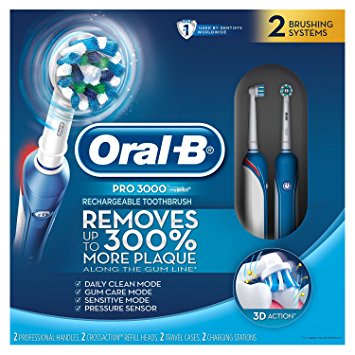 2 Oral B Pro 3000 Rechargeable Toothbrush Sets