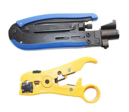 Knoweasy Coaxial Compression Tool Coax Cable Crimper Kit,F-Type Crimper Cable Tech RG6 RG59 RG11 with Coaxial Cable Stripper