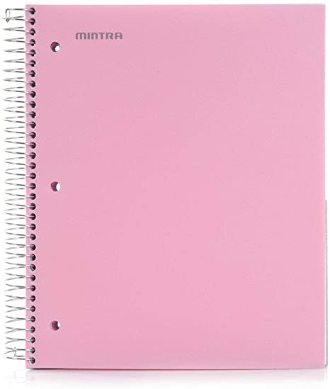 Mintra Office Durable Spiral Notebooks, 5 Subject, (Spring Pink, College Ruled 1pk), 200 Sheets, 5 Poly Pockets, Moisture Resistant Cover, School, Office, Business, Professional