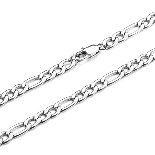 Silver 5.0mm Wide Stainless Steel Necklace Figaro Chain Link 18~36 Inch