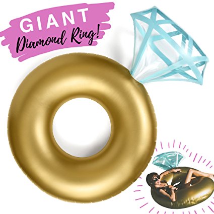 Giant Pool Float - Gold Diamond Ring Shape | 50" Diameter Inflatable Water Floats for Pool Party - by Fractal