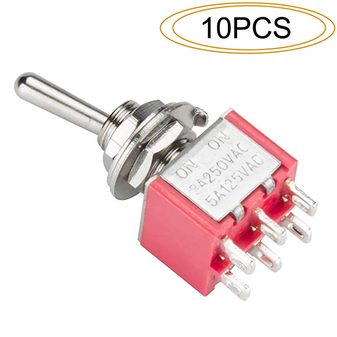 DIYhz Toggle Switch AC 5A/125V 3A/250V 6 Pin Terminals On/On 2 Position DPDT Toggle Switch Mini Miniature Toggle Switch Car Dash Dashboard,10Pcs