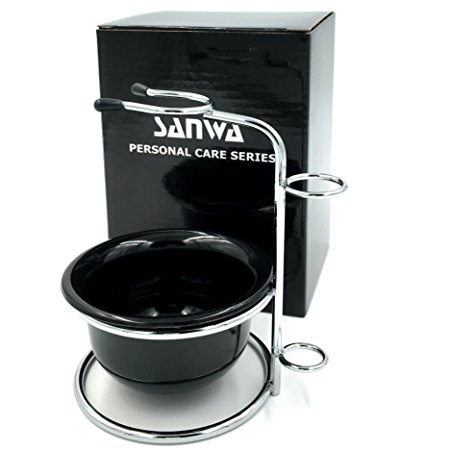 Sanwa Universal Stainless Steel Shaving Brush Stand Holder With Plastic Bowl/mug for Safety Razor and Brush