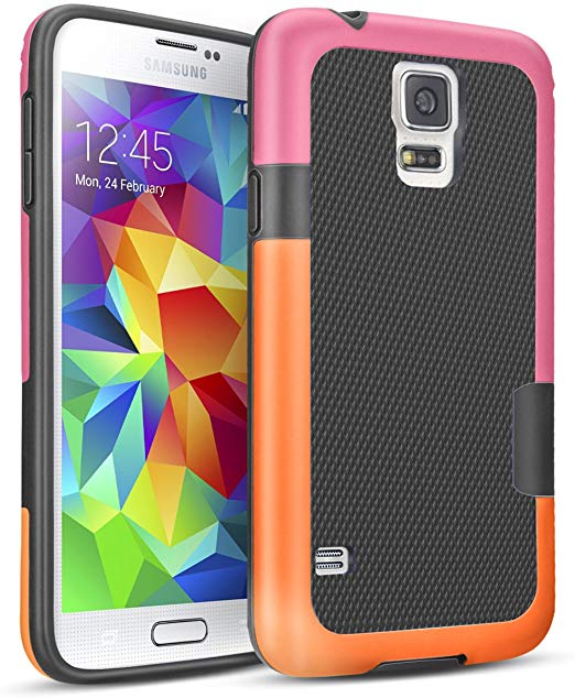 TILL Galaxy S5 Case, (TM) Hybrid Impact Rugged 3 Color Case, Soft PC Bumper   Soft TPU Back Shockproof Protective Slim Cover Shell for Samsung Galaxy S5 I9600 GS5 G900V(Gray, Rose & Orange)