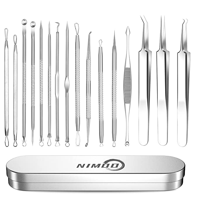 2021 Latest 15 PCS Blackhead Remover Tool Kit, Blackhead Tweezers Kit, Acne Extractor Tool, Professional Stainless Pimple Acne Blemish Removal Tools Set with Metal Case