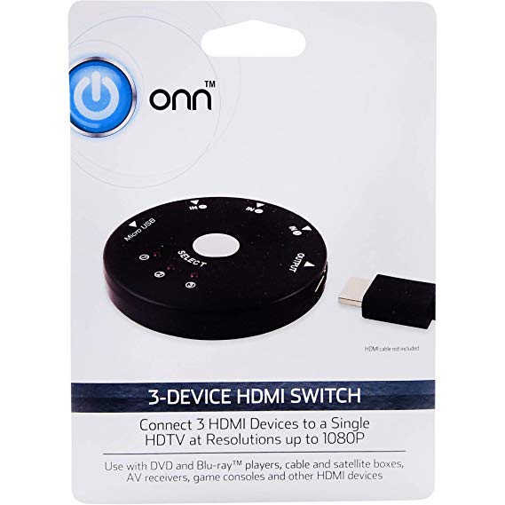 Onn ONA17AV003 3-device HDMI Switch, Resolutions Up to 1080P