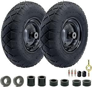 2-Pack of 4.80/4.00-8"Wheels,16" Pnuematic Tires,Steel Rim and 5/8"or 3/4" Axle Bore Hole,3-6" Centered Hub for Wheelbarrows,Garden Carts,Dump Cart,Utility Wagon and More，All Purpose Utility Tire