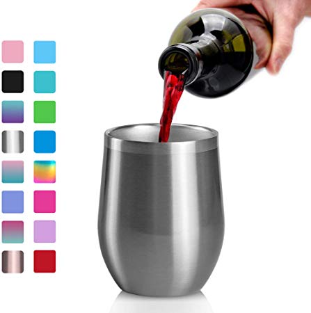 Stainless Steel Wine Tumbler, Arteesol 12oz (340ml) Double Insulated Wall Vacuum with Lids Wine Glasses Tumbler Cup for Hot or Cold Drinks - Perfect for Wine, Coffee, Drinks, Champagne, Cocktails (Nature-1 Pack)