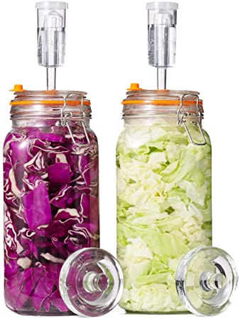 Jillmo Fermentation Jar, 2 Liter Fermentation Kit with Fermenting Weights and Airlocks, 2 Pack