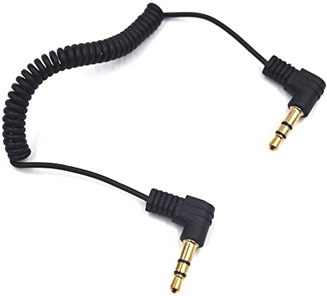 Kework 3.5mm Audio Cable - 2-Pack 30cm Mini Coiled 3.5mm Headphone Cable, 90 Degree 1/8" 3.5mm TRS Jack Male to Male Stereo Audio Aux Coiled Cord (AM-AM)