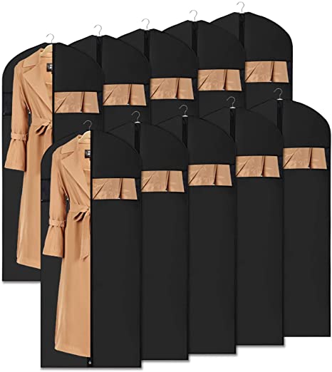 Univivi Garment Bags Hanging Suit Bags (10 Pack 54 inch) with Clear Window,Washable with Study Full Zipper for Closet Storage and Travel