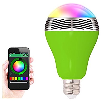 HeQiao Bluetooth Smart LED Light Bulb Speaker - Smartphone Controlled Dimmable Multicolored Color Changing Lights - Works for iPhone, iPad, Android Phone and Tablet-Green