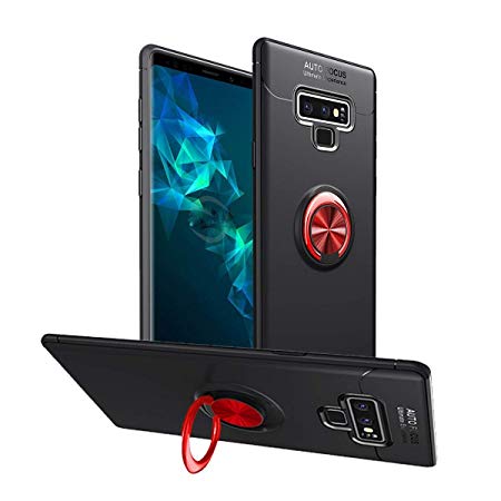 Newseego Galaxy Note 9 Case,360 Degree Adjustable Ring Stand, Frosting Thin Soft Shockproof Protective and Ring Holder Metal Kickstand Fit Car Mount Cover for Note 9 (2018) 6.4 inch-Black Red