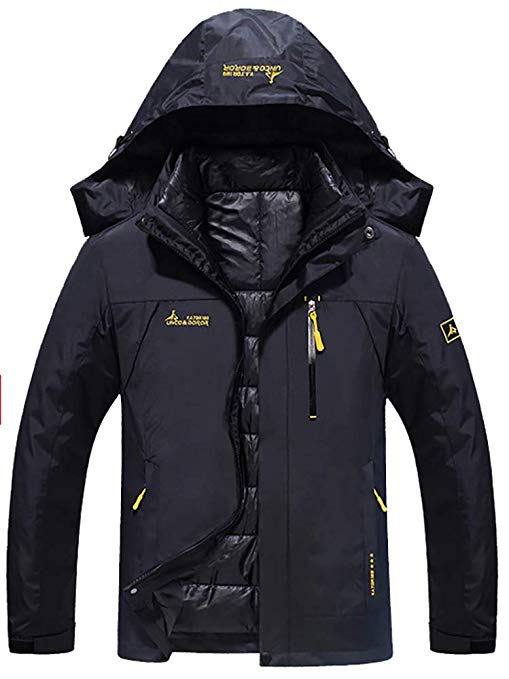 YXP Men's Double Layer Jacket Waterproof Puff Liner Winter Cotton Coat