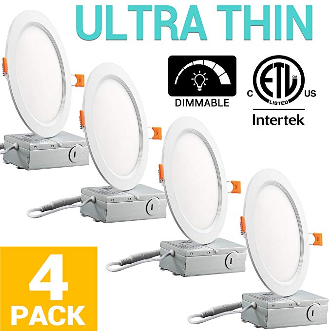 12W 6 inch Slim Recessed Ceiling Light 950LM 5000K Daylight Dimmable Airtight Downlight with Remote Driver - 4 Pack