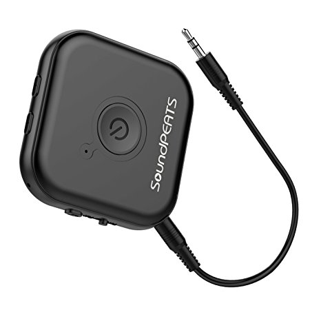 Wireless Bluetooth Transmitter Receiver, SoundPEATS 2-in-1 Wireless Adapter with 3.5mm Audio/RCA Cable,Dual Pairing for TV,Car Stereo Audio System(10 Hours Working Time) with Mic