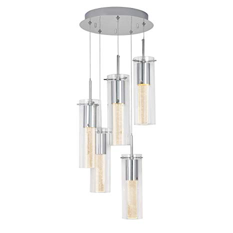 Artika OME64B-HD2 Essence Spiral 5-Pendants Indoor Light Fixture with Integrated Led with Premium Glass and Dimmable, Chrome Finish