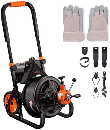 TACKLIFE Drain Cleaner Machine 75 Ft x 1/2 Inch Electric Drain Auger, Autofeed, Fit 2"(50mm) to 4"(100mm) Pipes, 6 Cutters, Sewer Snake Plumbing Snake for Drain Cleaners, Service Plumbers- DCM01A