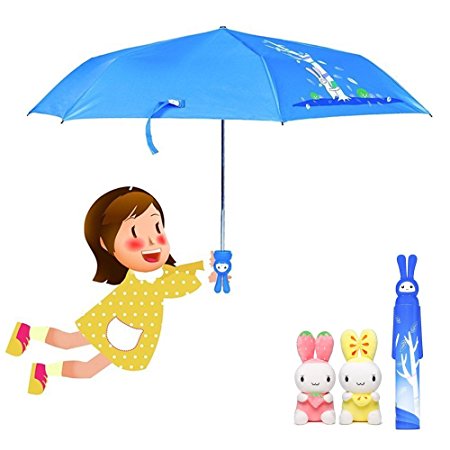 KAILEDI Umbrella, Outdoor Windproof Cute Children Umbrella, Folding Portable Travel Umbrella,Rabbit Bottle Umbrella(blue)