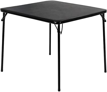 VECELO Portable Folding Card Table Square with Collapsible Legs & Vinyl Upholstery, Black