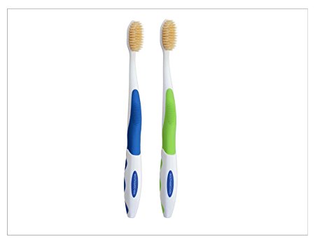 Mouth Watchers Antimicrobial Toothbrush with Flossing Bristles, 2-pack (Colors may vary)