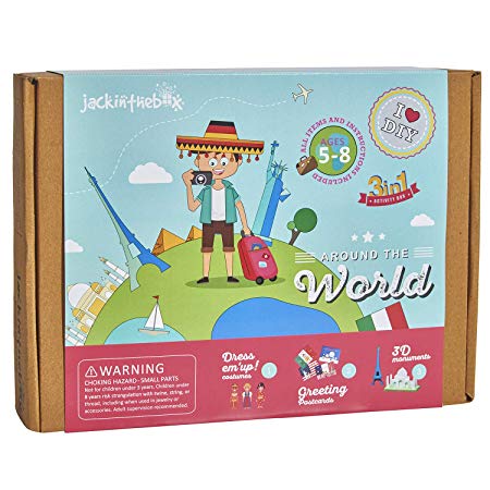 jackinthebox Educational Craft Kit Kids - Around The World Themed 3 Activities-in-1 Gift Boys Girls Ages 5-8 Learning Stem Toys (3-in-1)