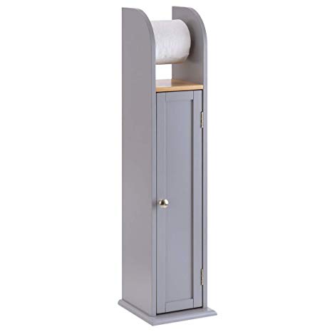 Christow Toilet Roll Holder Cabinet Freestanding Grey Bamboo Wood Bathroom Unit