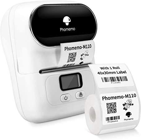 Phomemo Bluetooth Label Maker Machine- M110S Mini Thermal Label Maker for Business Labeling, Barcode, Office, Cable, Retail, Compatible with Android & iOS, White