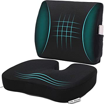 Memory Foam Car Seat Cushion and Lumbar Support Pillow Coccyx Orthopedic Seat Cushion for Office Chair Lumbar Support Back Pillow for Reliving Back Pain