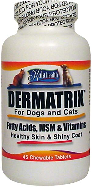 Kala Health Dermatrix 45 Chewable Tablets for Dogs and Cats. Contains MSM, Omega Fatty Acids and Vitamins. All Ingredients are 100% US Sourced and Made.!