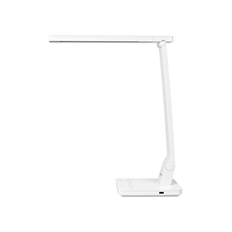 BESTEK LED Desk Lamp with 4 Lighting Modes, 5 levels Dimmable, Adjustable Arm, Full-Touch Control Panel and 2.4A USB Charging Port, White