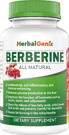 Lower Cholesterol Control Weight and Regulate Blood Sugar with HerbalGenix Berberine Supplement Made with ALL Natural Ingredients Natural Antioxidant Supplement NON-GMOGluten FreeVeg Capsules