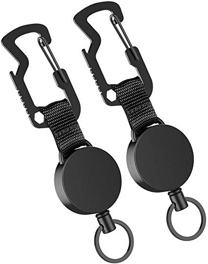 Idakekiy Retractable Key Chain, Heavy Duty Self Retracting Badge Holder Reel with Belt Clip Key Chain Holder Steel Wire Cord (Clip A)