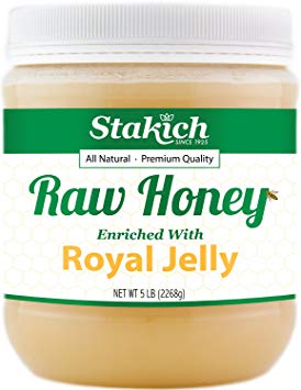 Stakich ROYAL JELLY Enriched RAW HONEY - 100% Pure, Unprocessed, Unheated - 5 lb (80 oz)