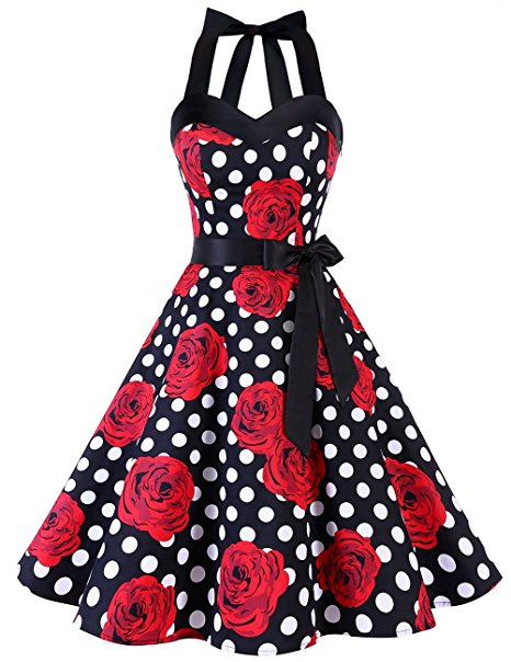 DRESSTELLS Vintage 1950s Rockabilly Polka Dots Audrey Dress Retro Cocktail Dress